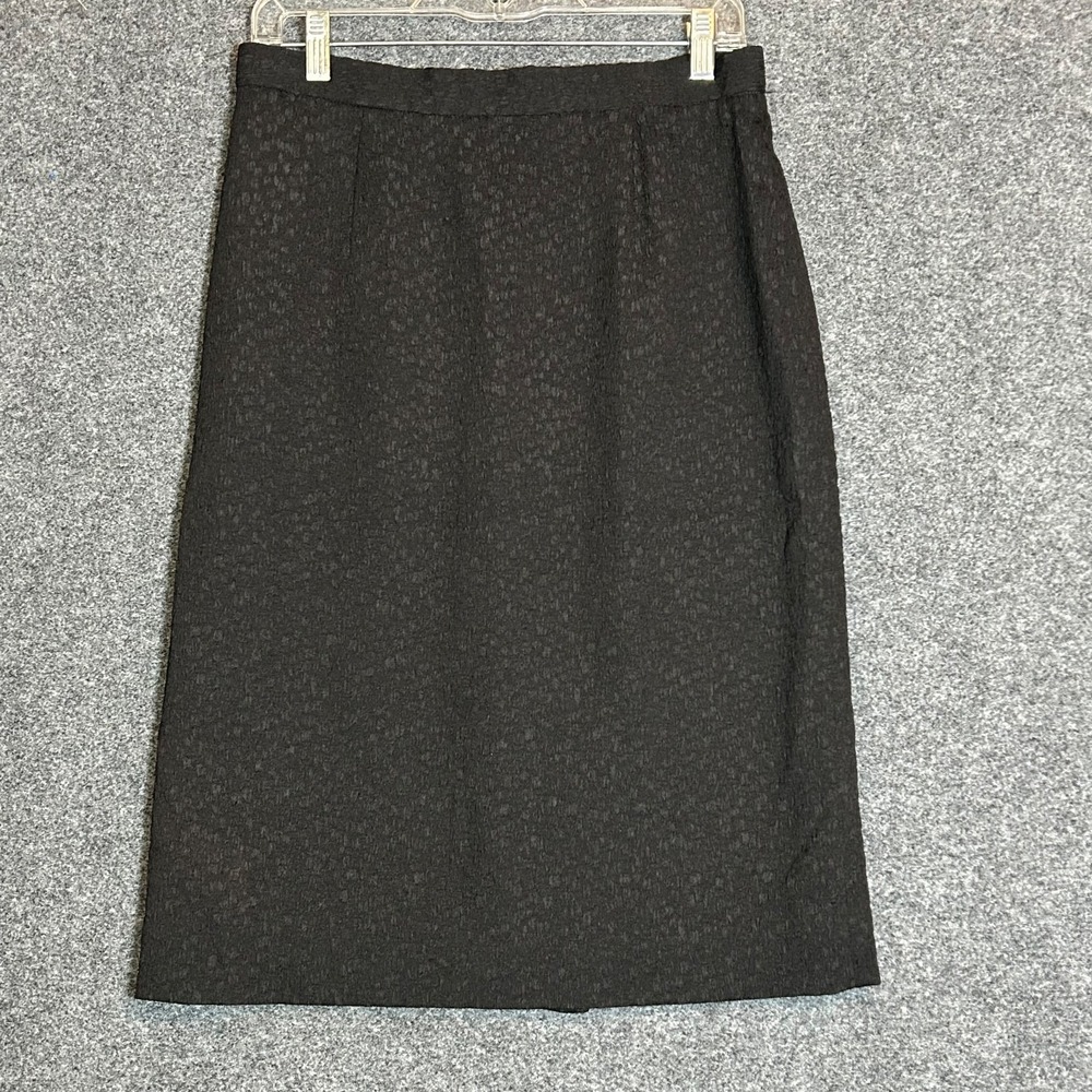 Anne Klein Black Textured Silk/Wool Midi Skirt – Size 12 – Fully‎ Lined